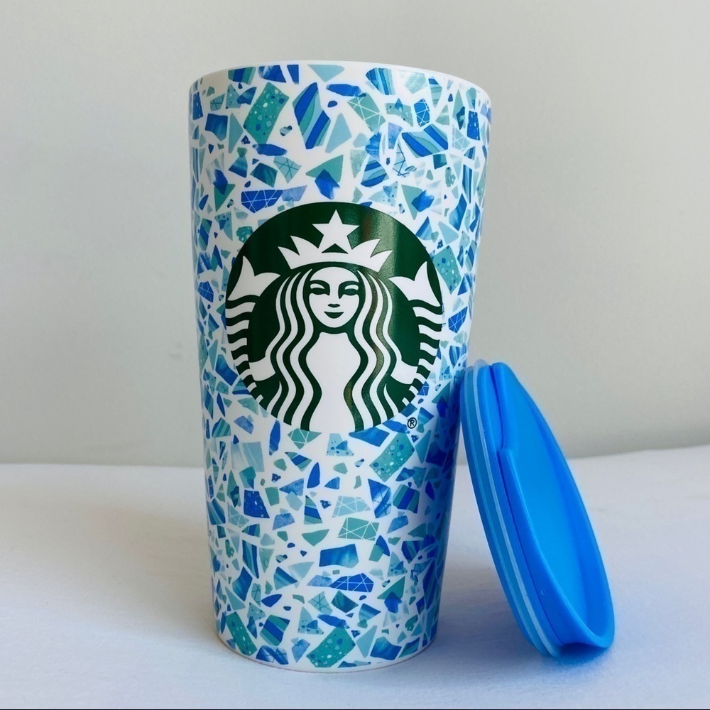 NEW RARE Starbucks Mosaic Blue/Green Ceramic Travel Mug